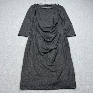 Ralph Lauren Dress Women's 12 Gray Heather Ruched Jersey Sheath 3/4 Sleeve Midi
